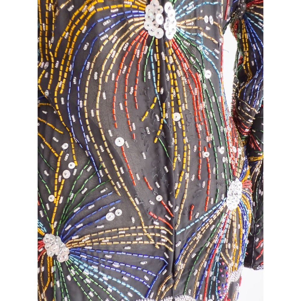 Judith Ann Creations vtg black‎ silk hand beaded fireworks dress S-M - Picture 9 of 9